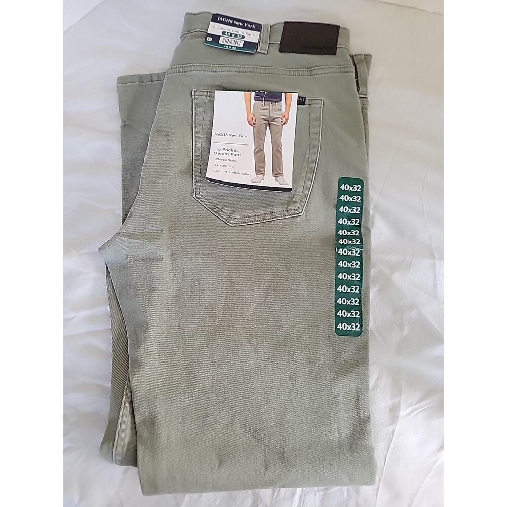 Mens Pants JACHS New York 40 X 32 Olive 5 Pocket Denim Straight Fit Stretch NWT